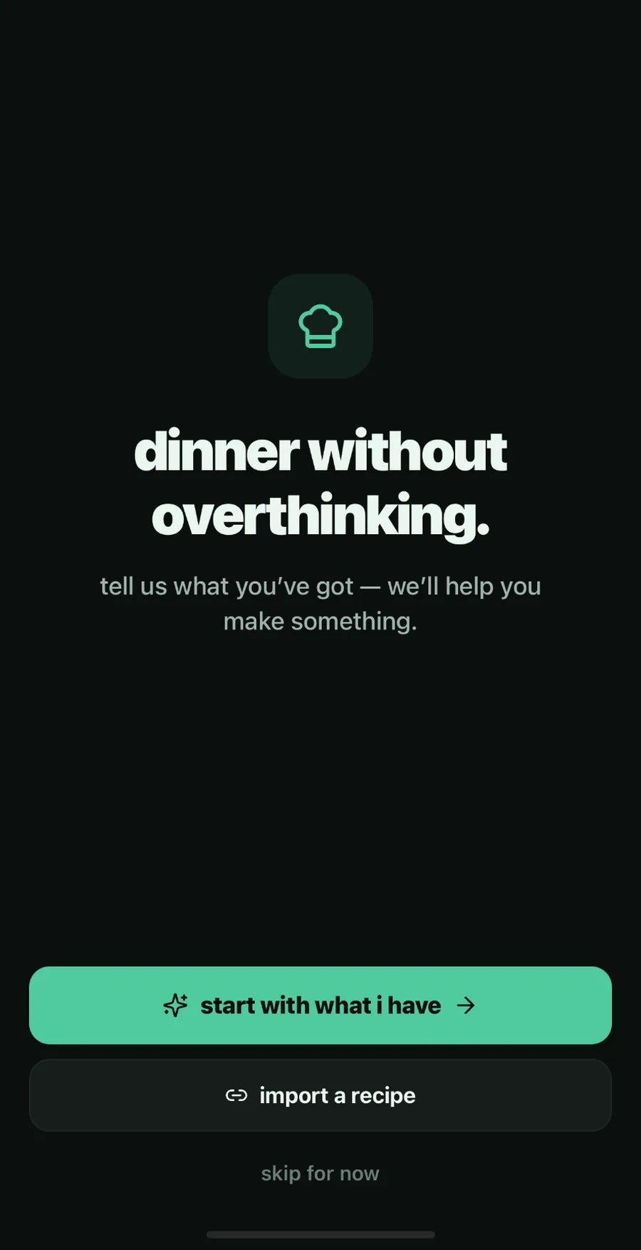 What's Left onboarding — dinner without overthinking